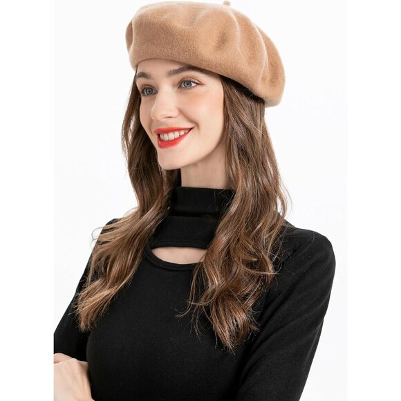 Wool French Beret Hat Solid Color Cap for Women Girls Classic Fashion